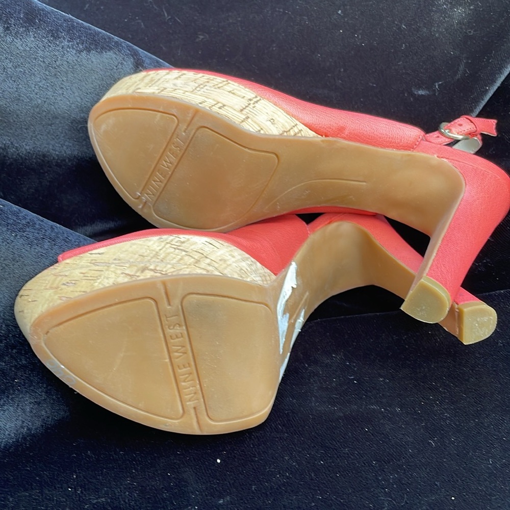 NINE WEST LEATHER PEACH PEEP TOE HIGH HEEL SANDALS - 8 - NEW ! 🍑🧡🔥 - Picture 12 of 13